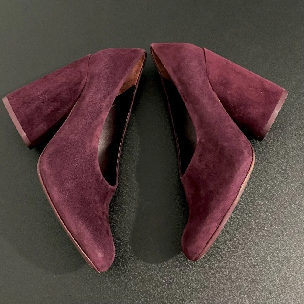 Tory Burch Leather Suede Chunky Block Heel Pumps Size 7.5 Burgandy